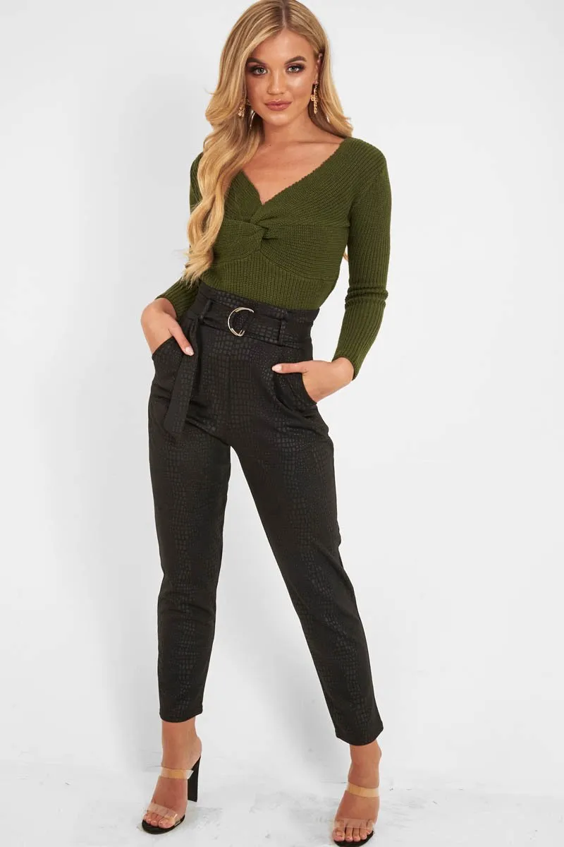 Khaki Twist Front Knit Jumper - Pollyanna