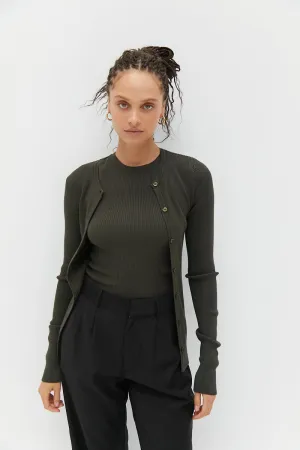 Knit Charlotte Cardigan - Khaki Green