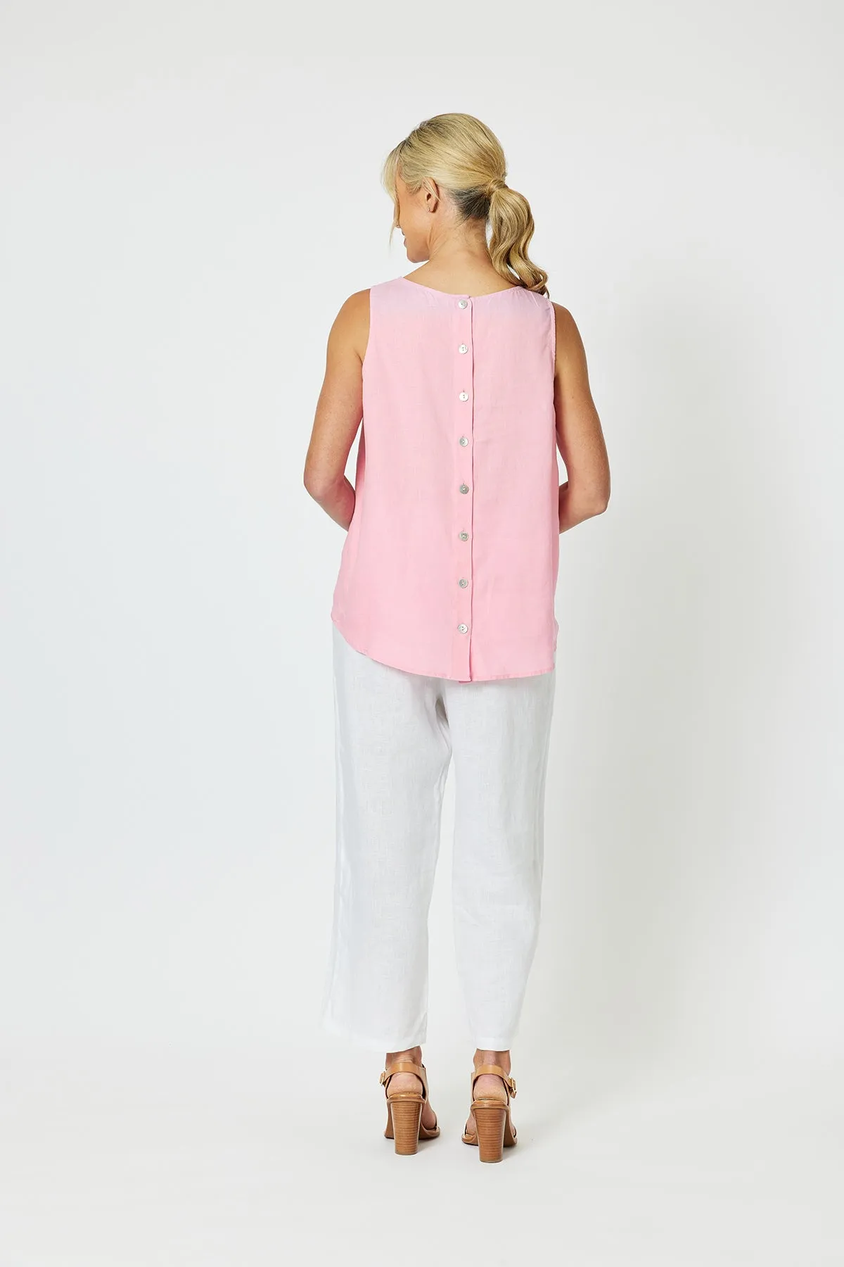 Lara Wide Leg Linen Pants - White - GS5