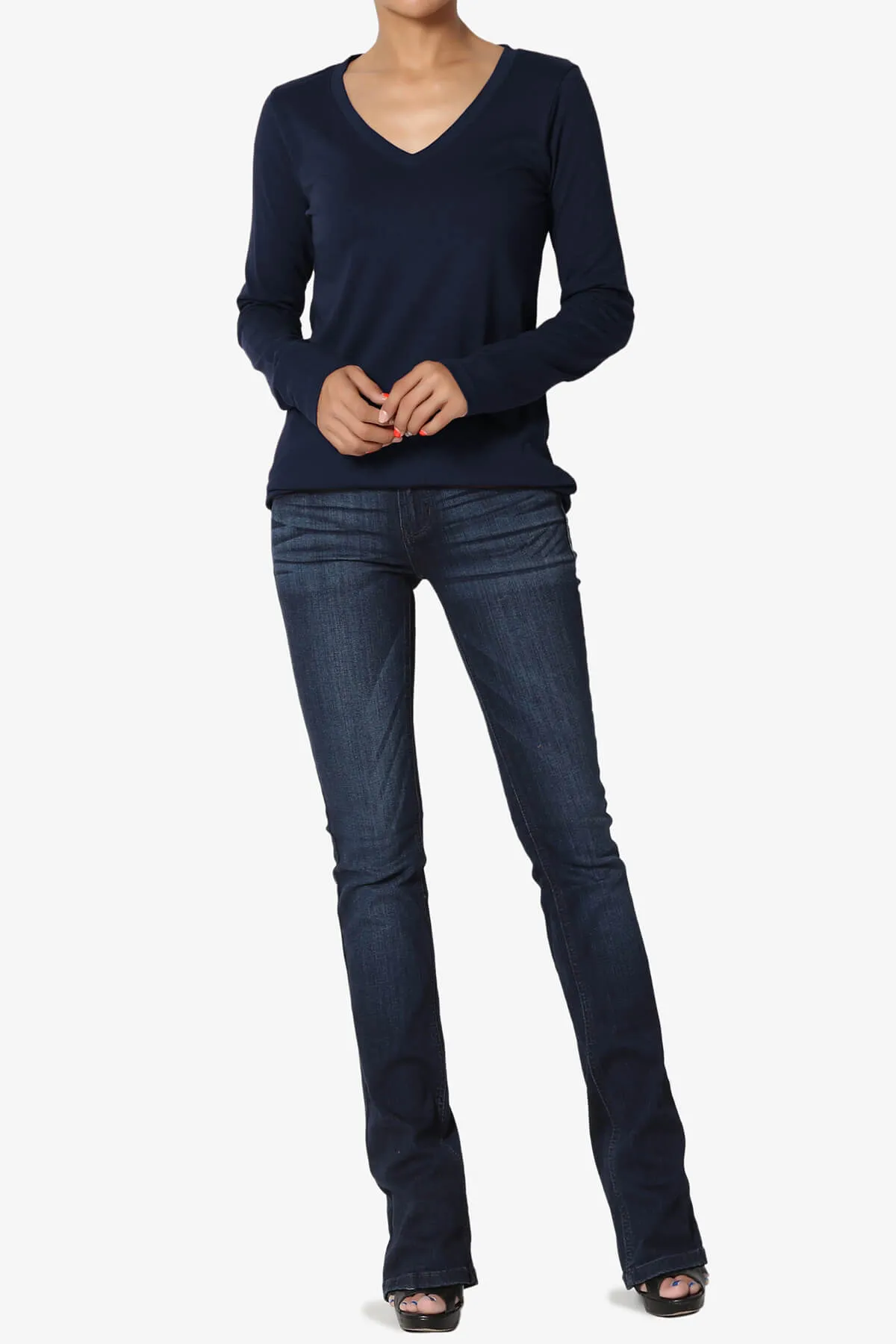 Lasso Cotton V-Neck Long Sleeve Tee PLUS