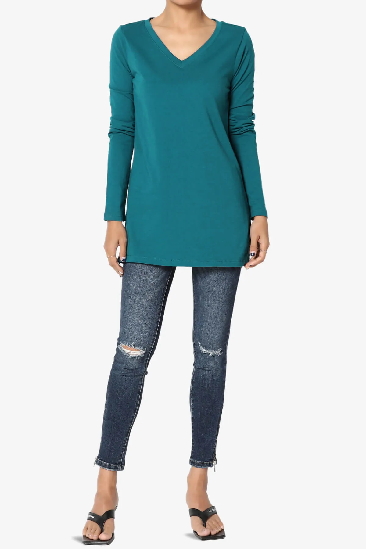 Lasso Cotton V-Neck Long Sleeve Tee PLUS