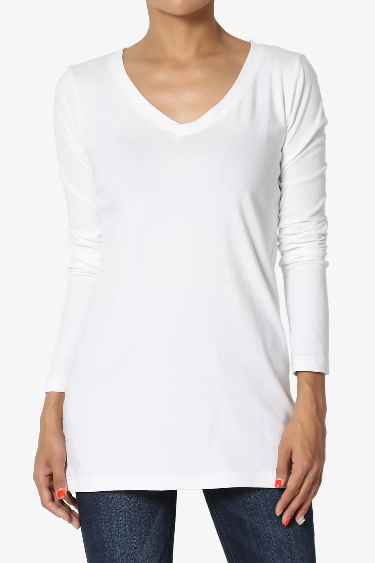 Lasso Cotton V-Neck Long Sleeve Tee PLUS