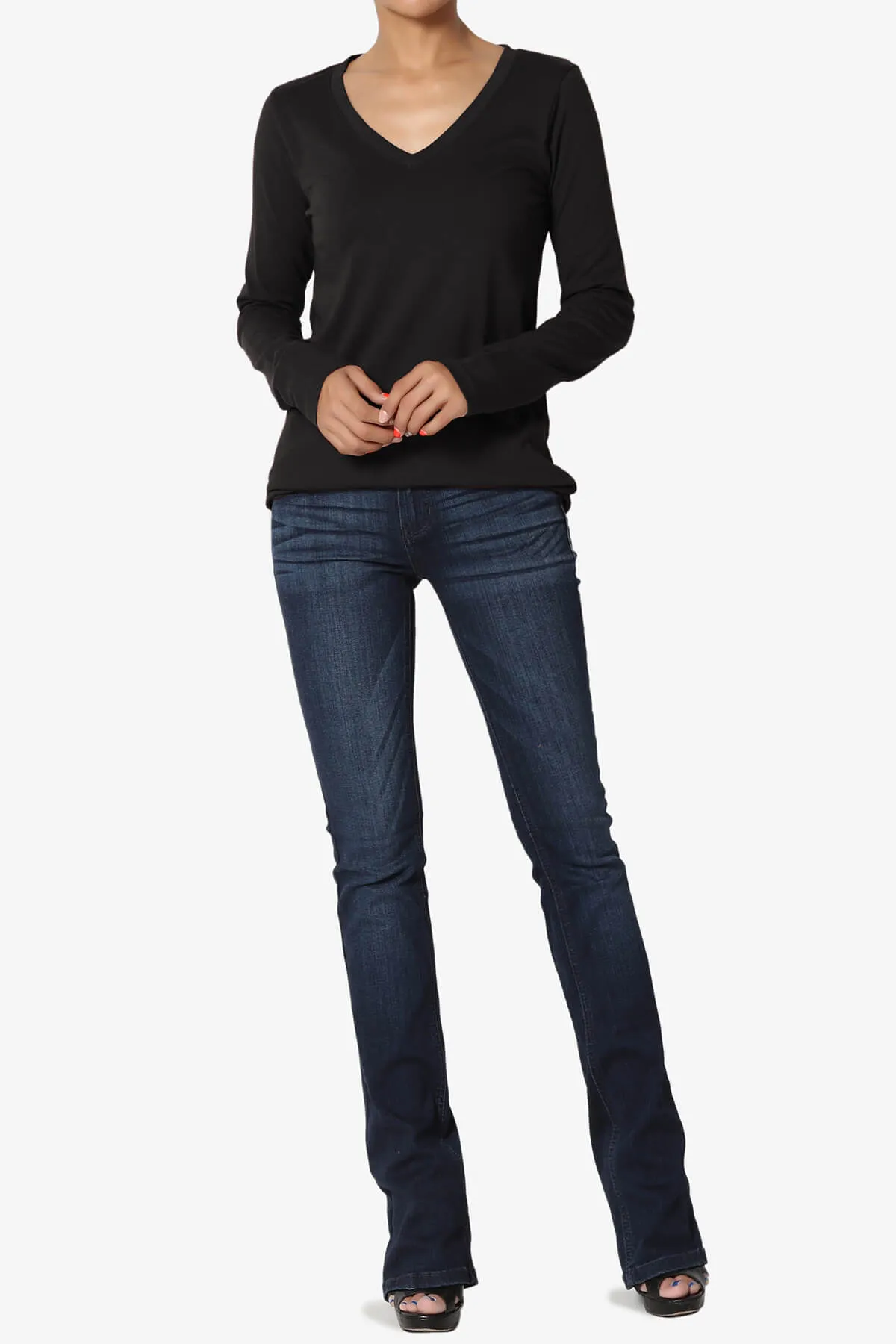 Lasso Cotton V-Neck Long Sleeve Tee PLUS