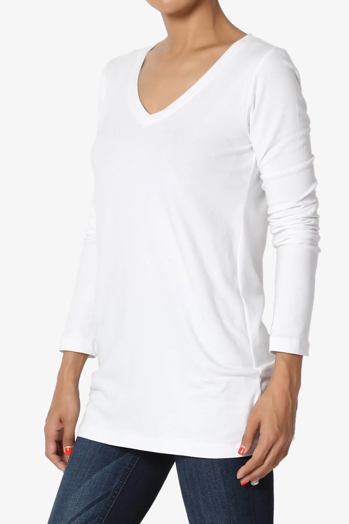 Lasso Cotton V-Neck Long Sleeve Tee PLUS