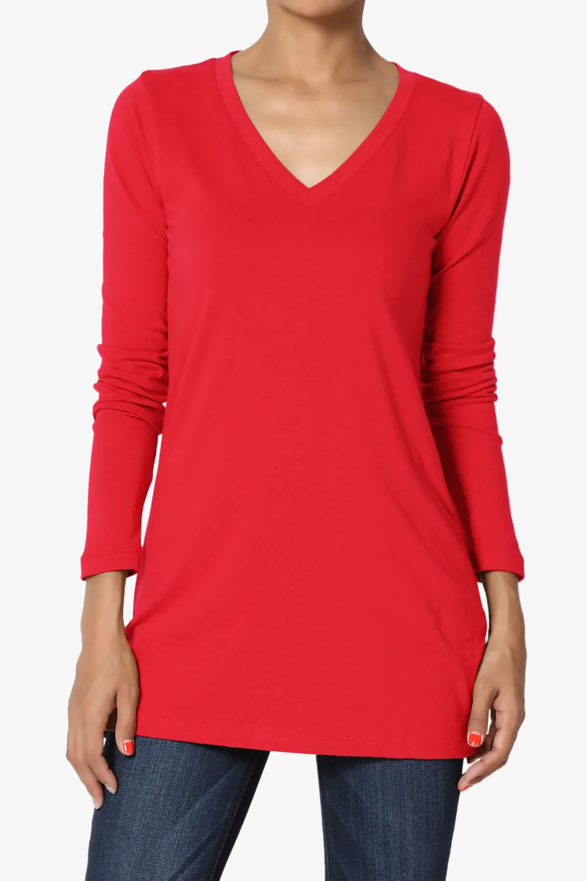 Lasso Cotton V-Neck Long Sleeve Tee PLUS