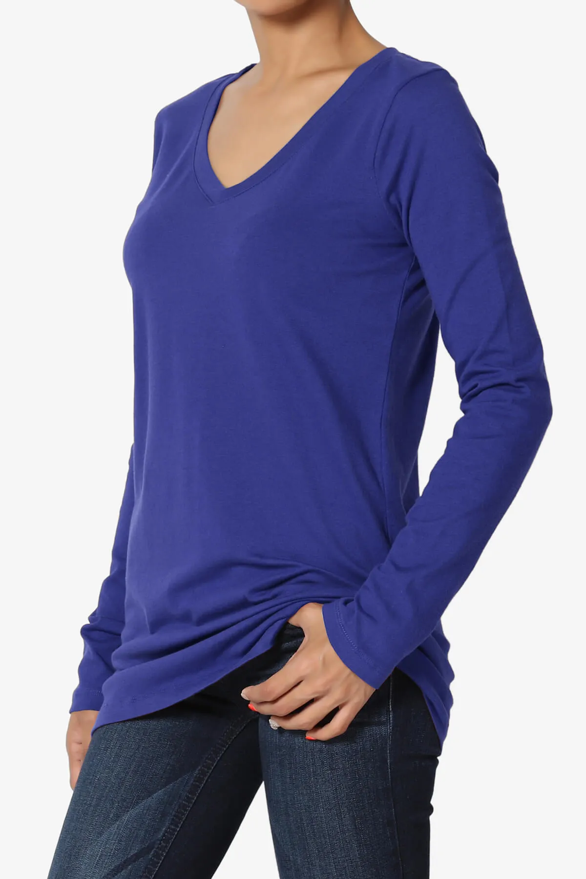 Lasso Cotton V-Neck Long Sleeve Tee PLUS
