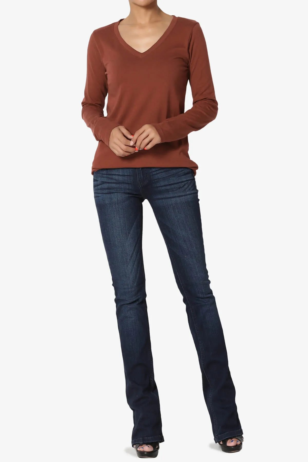 Lasso Cotton V-Neck Long Sleeve Tee PLUS