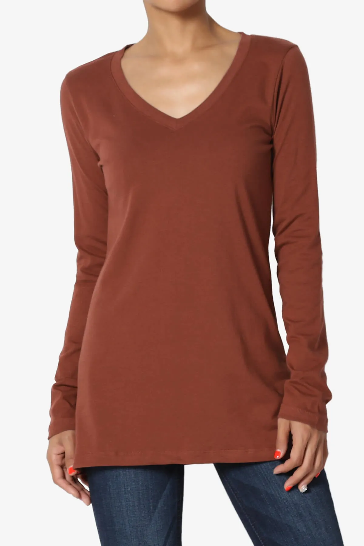 Lasso Cotton V-Neck Long Sleeve Tee PLUS