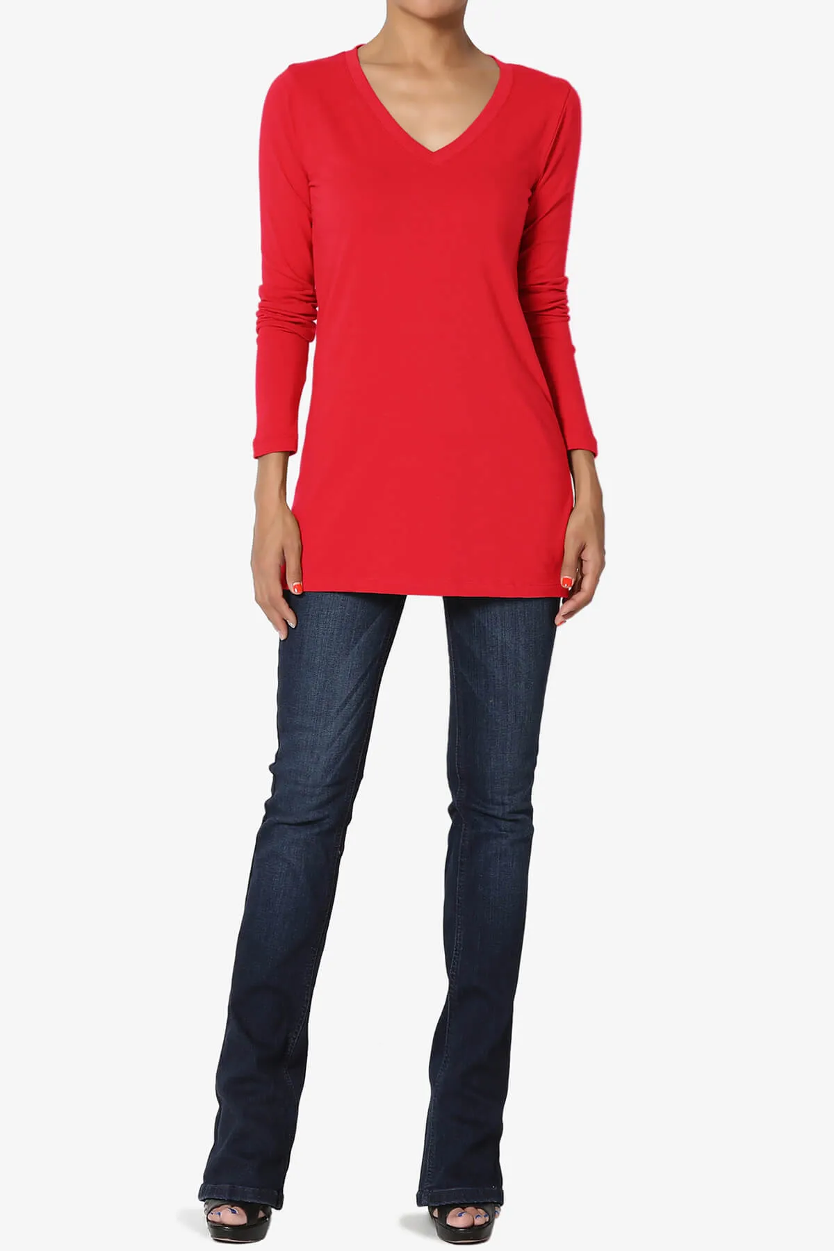 Lasso Cotton V-Neck Long Sleeve Tee PLUS