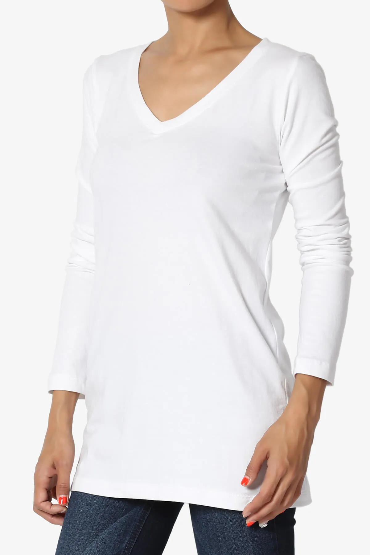 Lasso Cotton V-Neck Long Sleeve Tee PLUS