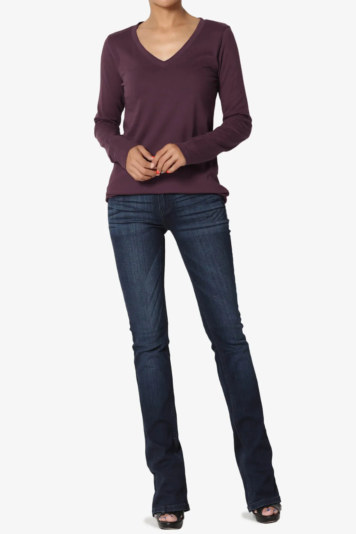 Lasso Cotton V-Neck Long Sleeve Tee PLUS