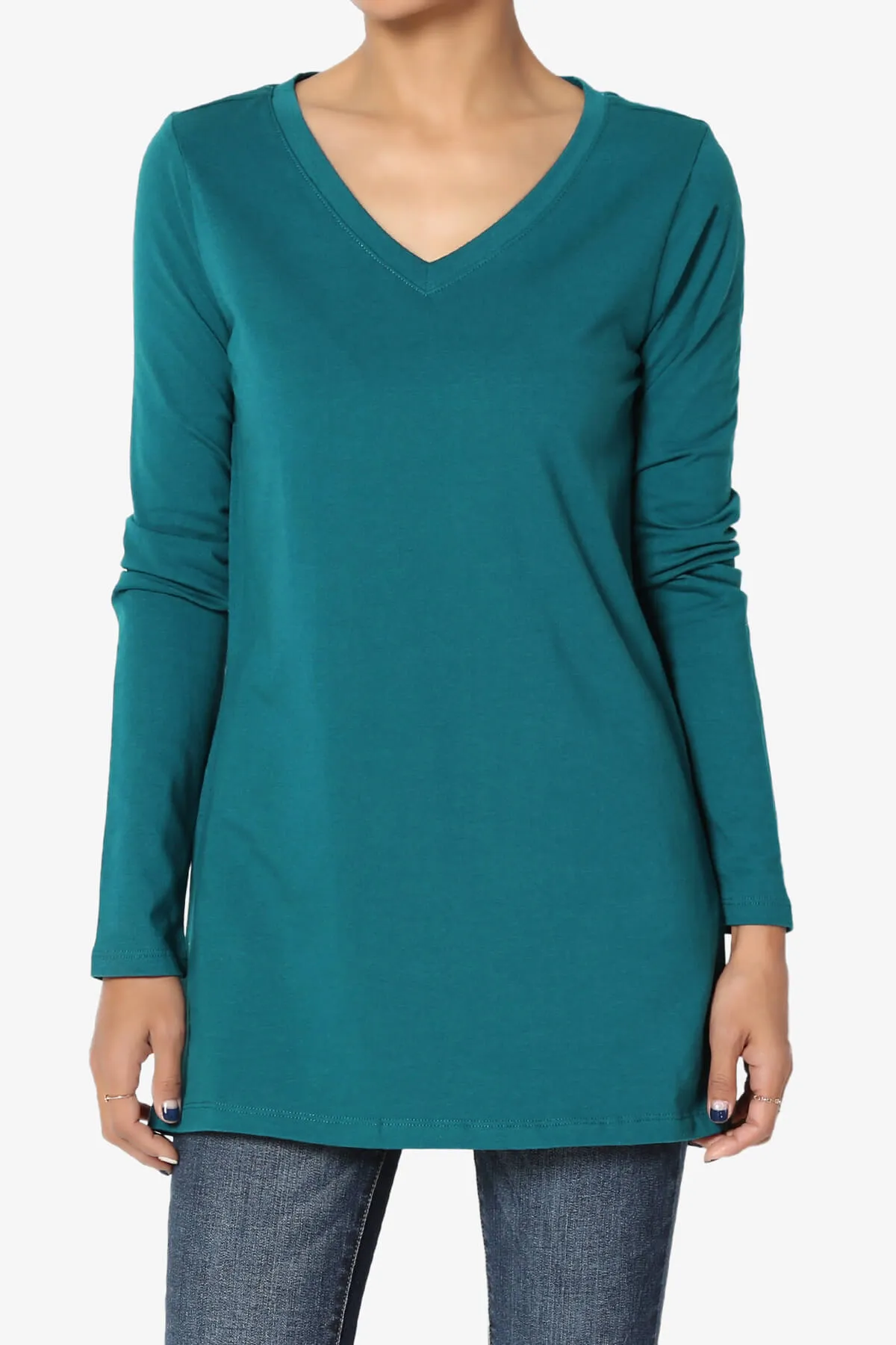 Lasso Cotton V-Neck Long Sleeve Tee PLUS
