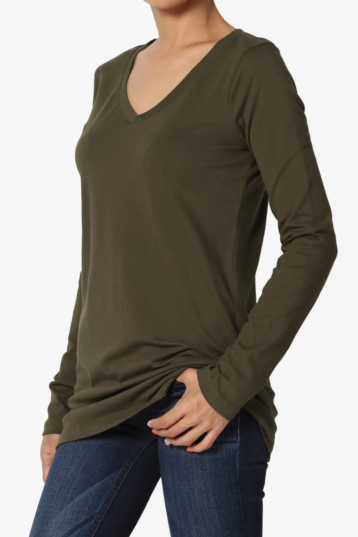 Lasso Cotton V-Neck Long Sleeve Tee PLUS