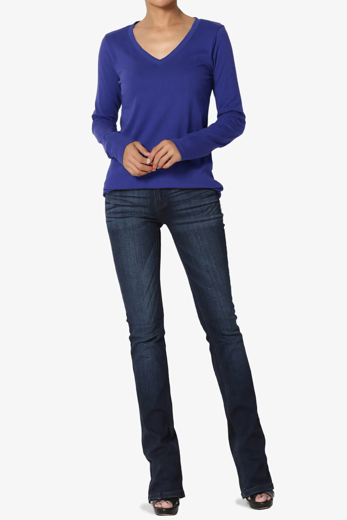 Lasso Cotton V-Neck Long Sleeve Tee PLUS