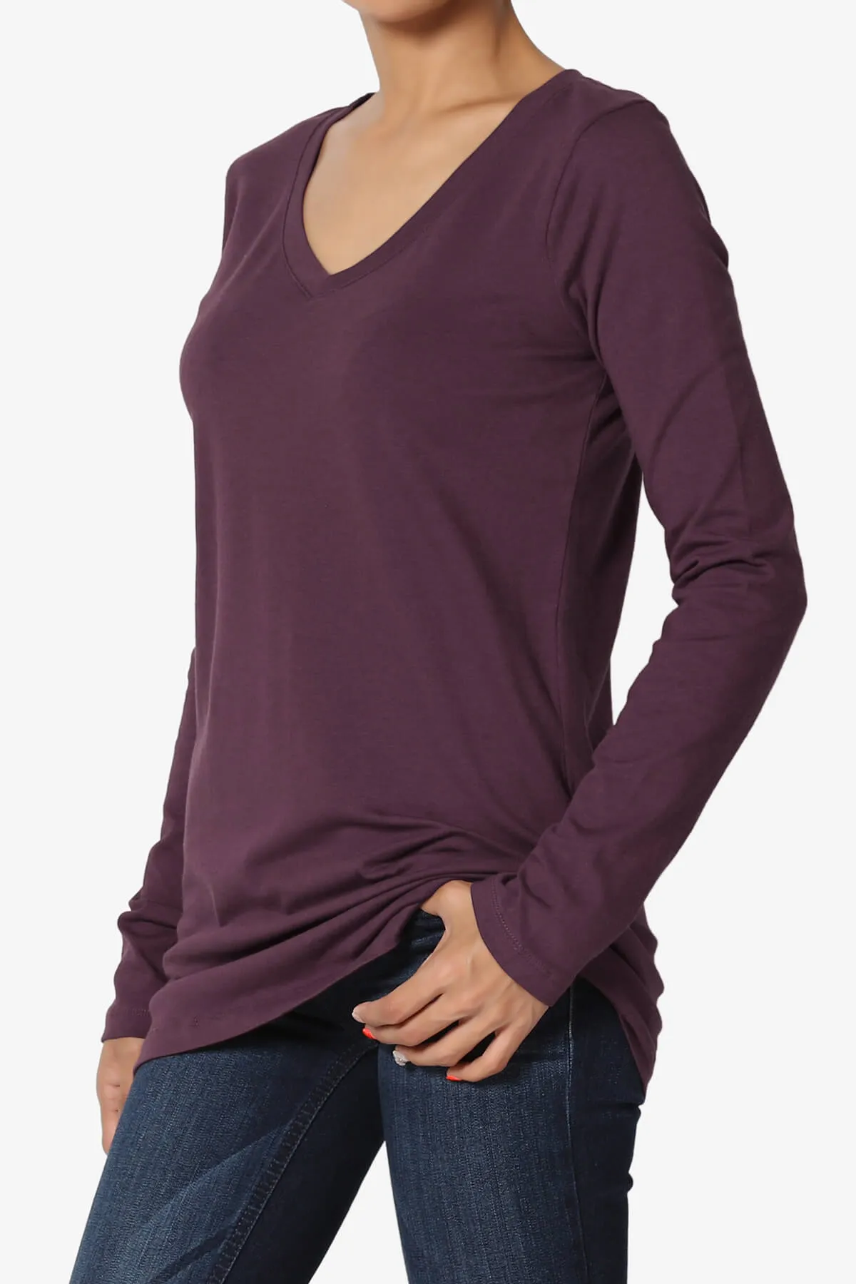 Lasso Cotton V-Neck Long Sleeve Tee PLUS