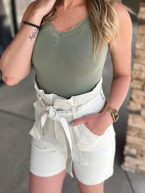 Leah Tie-Waist Paper Bag Shorts