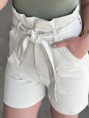 Leah Tie-Waist Paper Bag Shorts