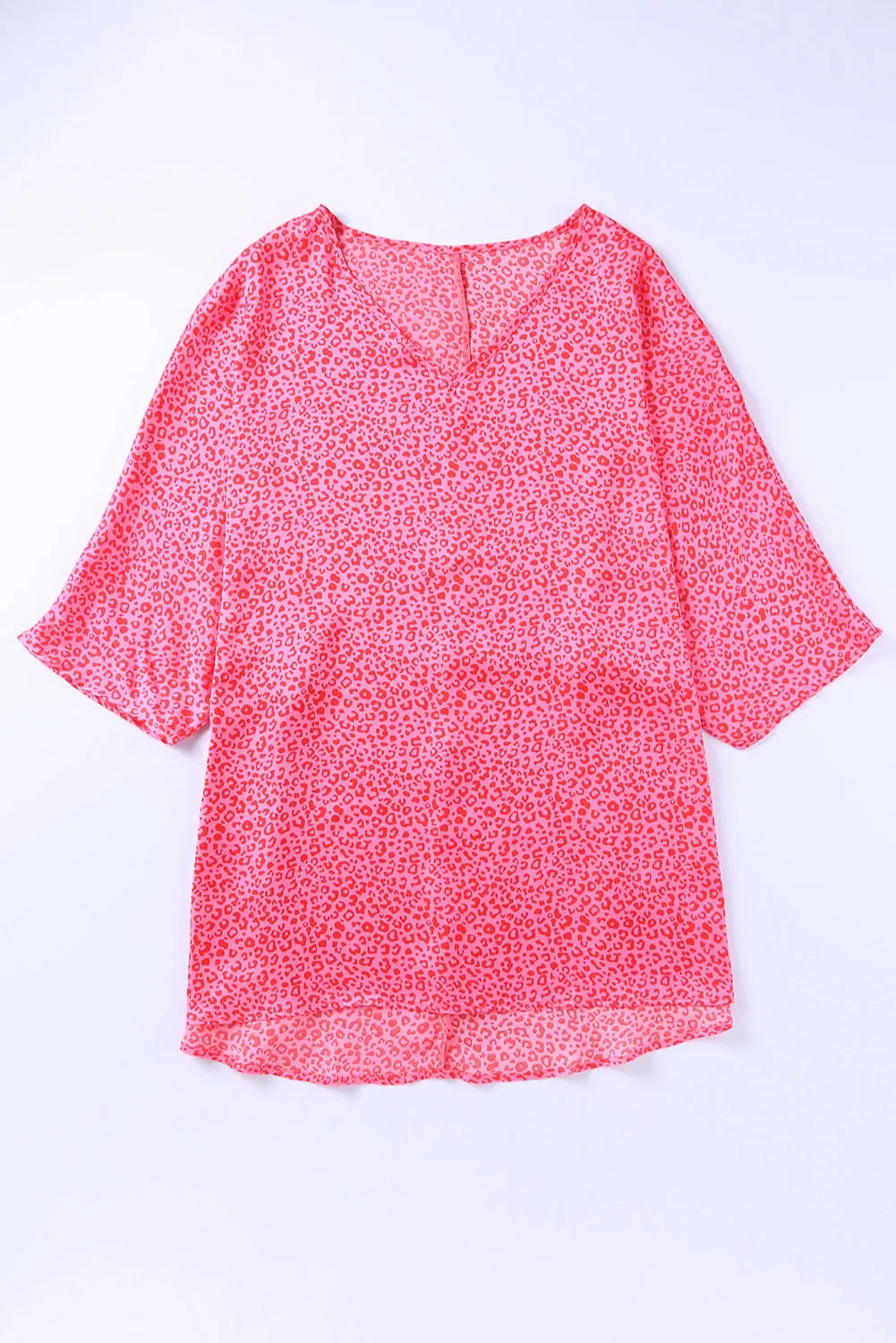 Leopard Print Oversized Half Sleeve V Neck Top