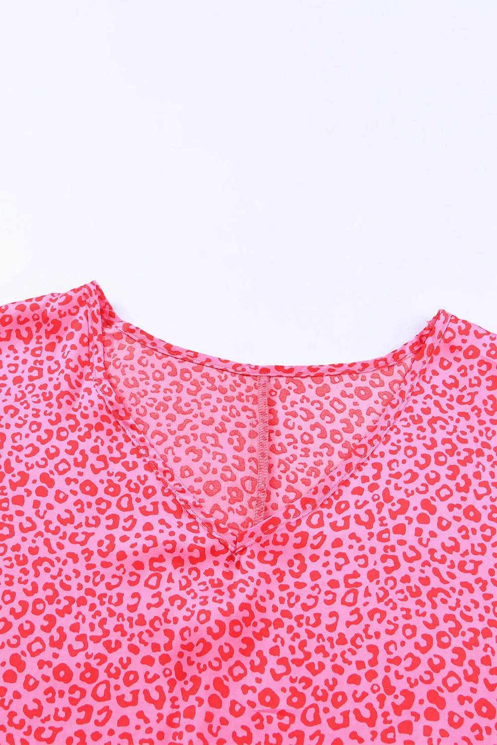 Leopard Print Oversized Half Sleeve V Neck Top