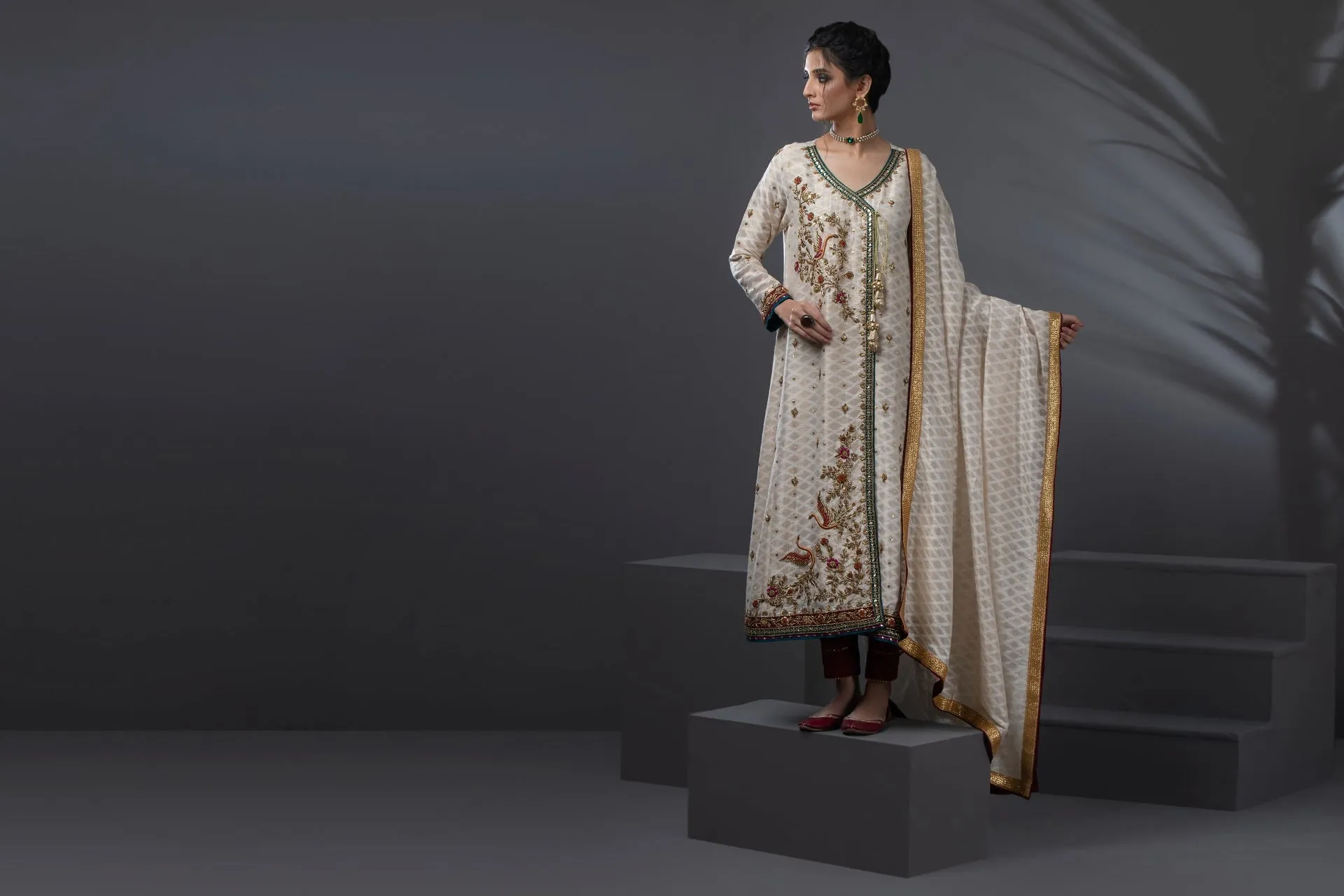 Lia Embroidered Shirt With Pants & Dupatta 3-Piece Stitched
