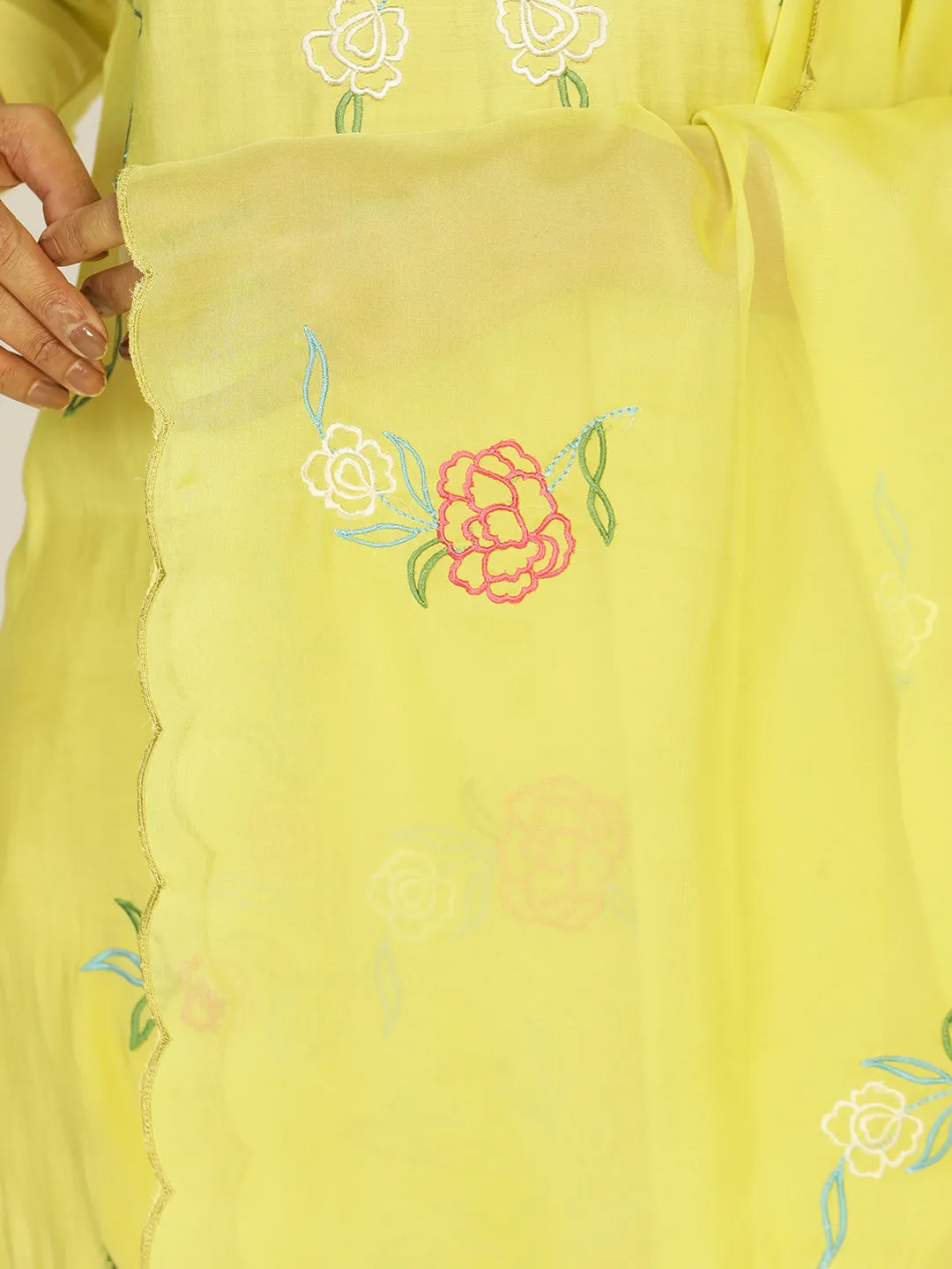 Lime Green Resham Embroidered Chanderi Festive Suit Set