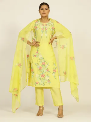 Lime Green Resham Embroidered Chanderi Festive Suit Set