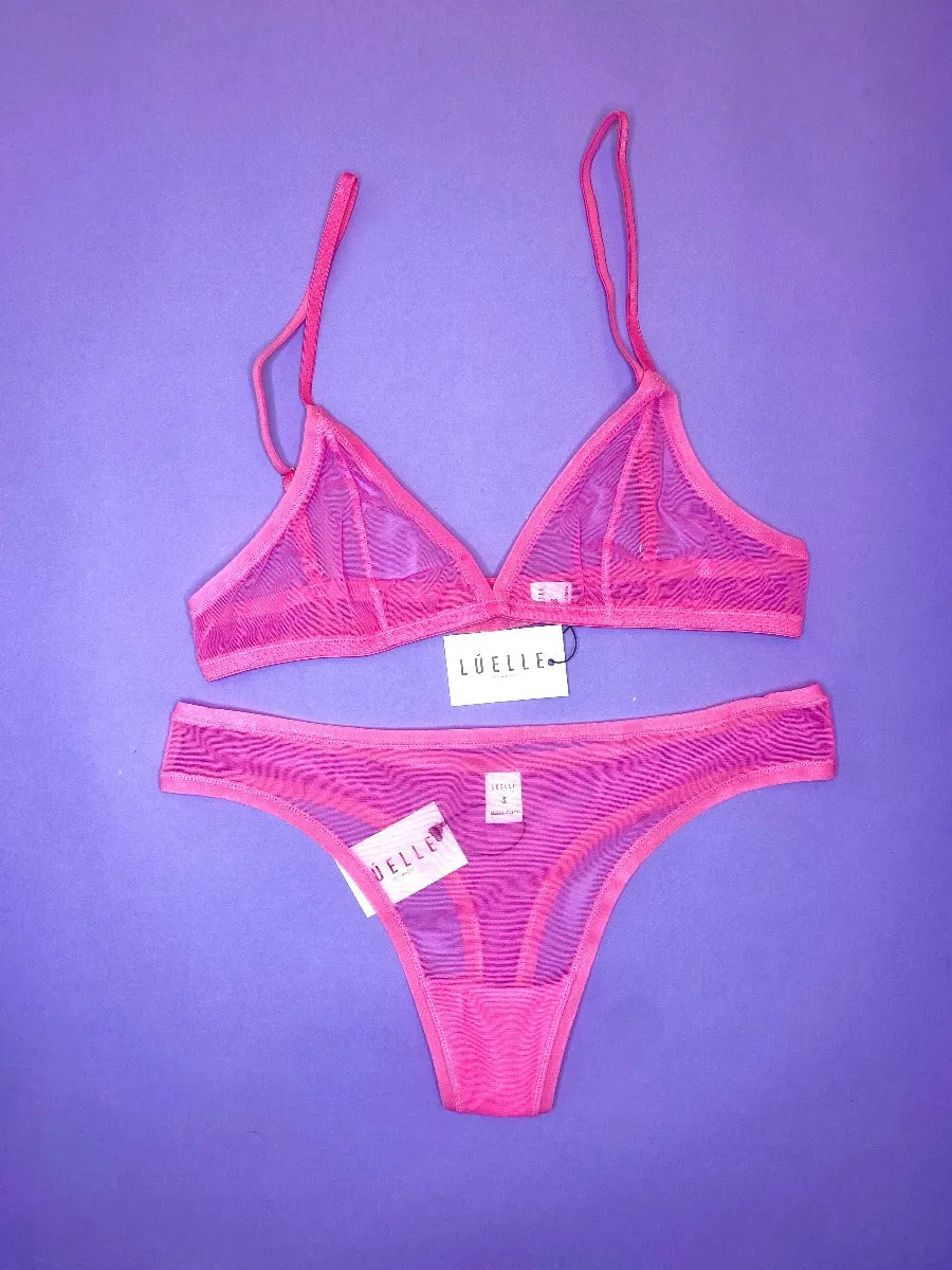 Luelle: Tibi Mesh Triangle Bralette - Flamingo