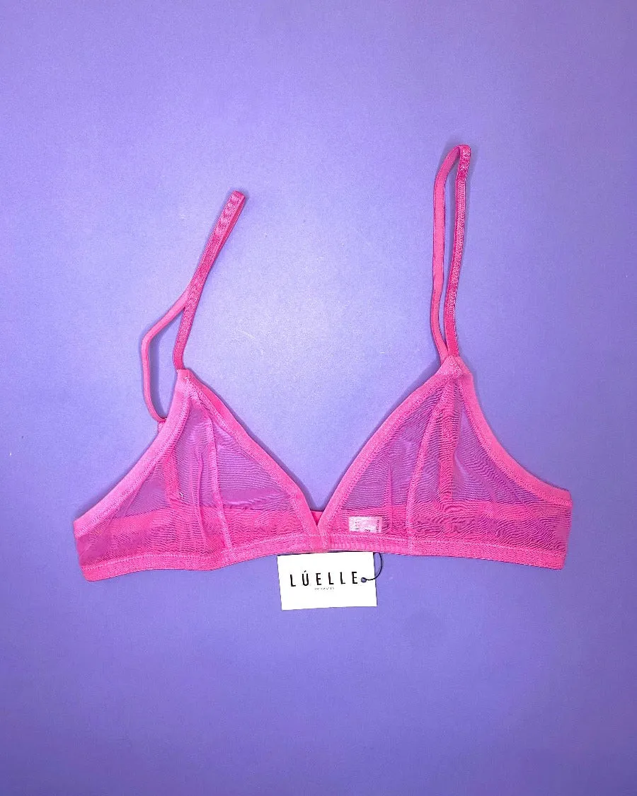 Luelle: Tibi Mesh Triangle Bralette - Flamingo