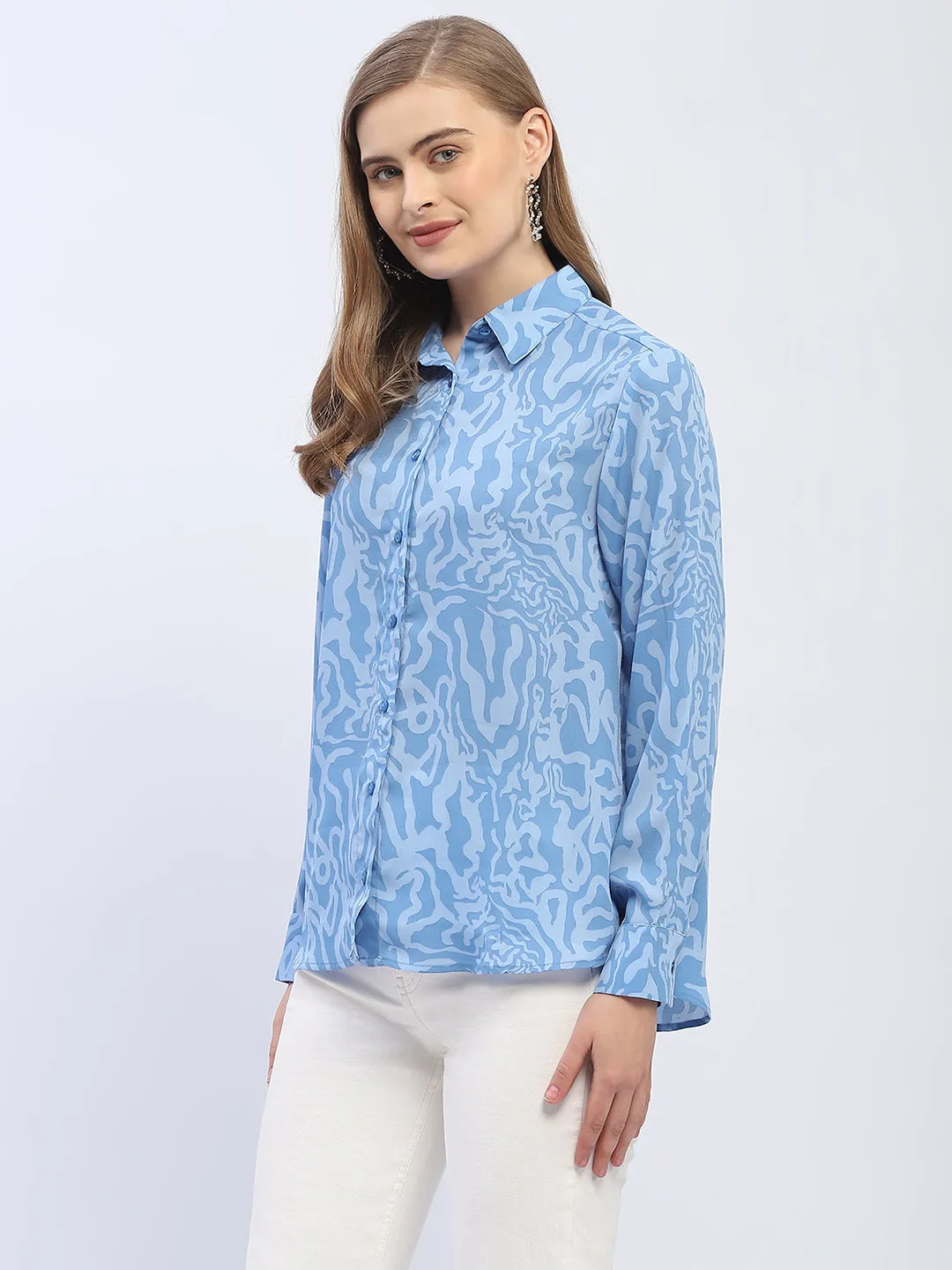 Madame Abstract Print Blue Regular Shirt