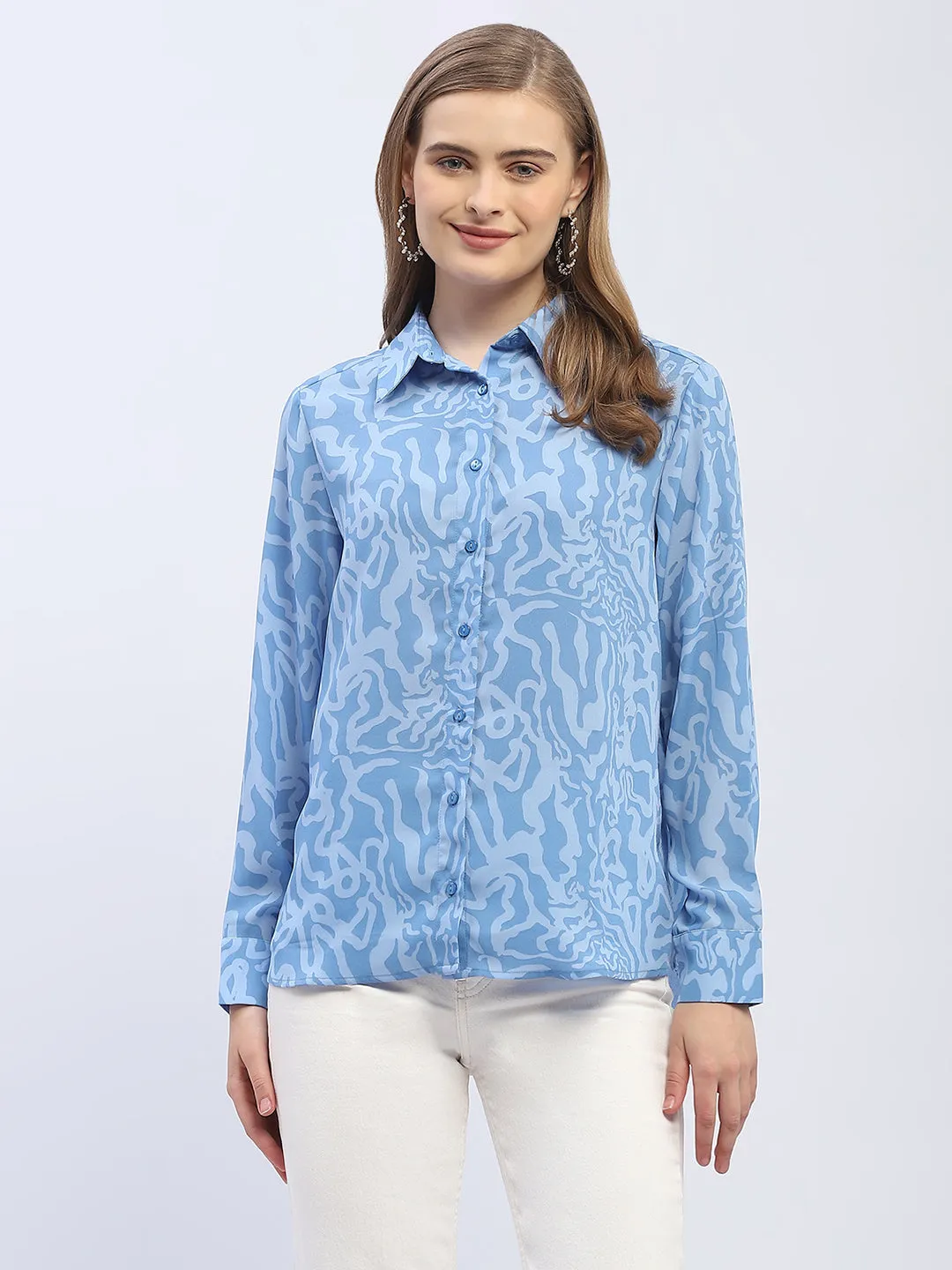 Madame Abstract Print Blue Regular Shirt