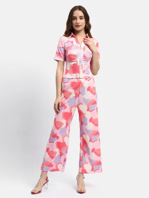 Madame Abstract Print Red Top With Trouser Co-Ord Set
