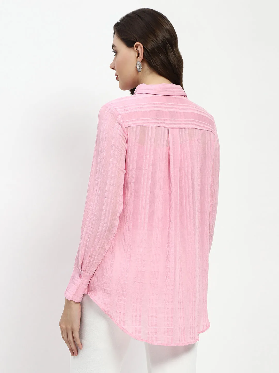 Madame Embroided Collar Pink Shirt