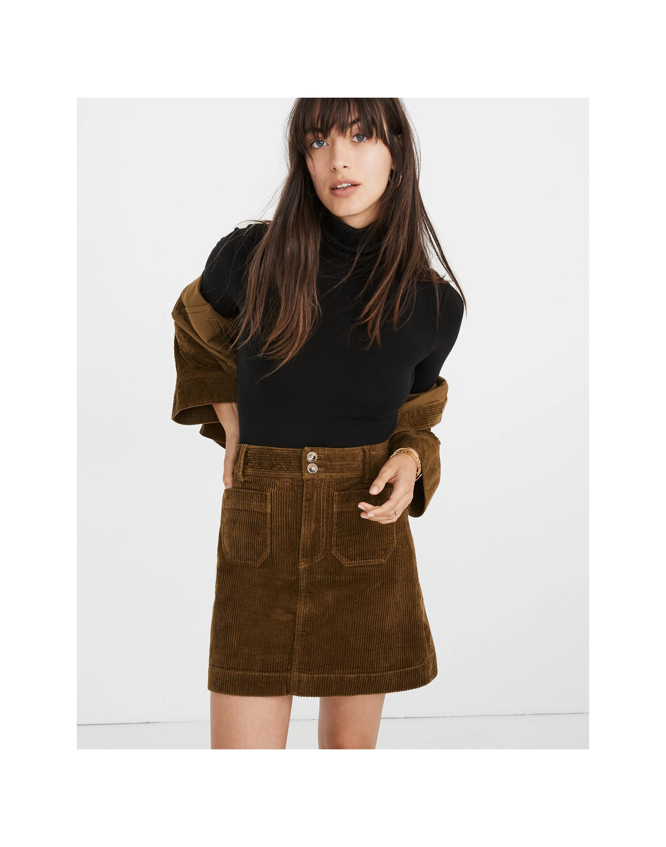 Madewell Corduroy Brown Autumnal Pocket Front A-Line Mini Skirt