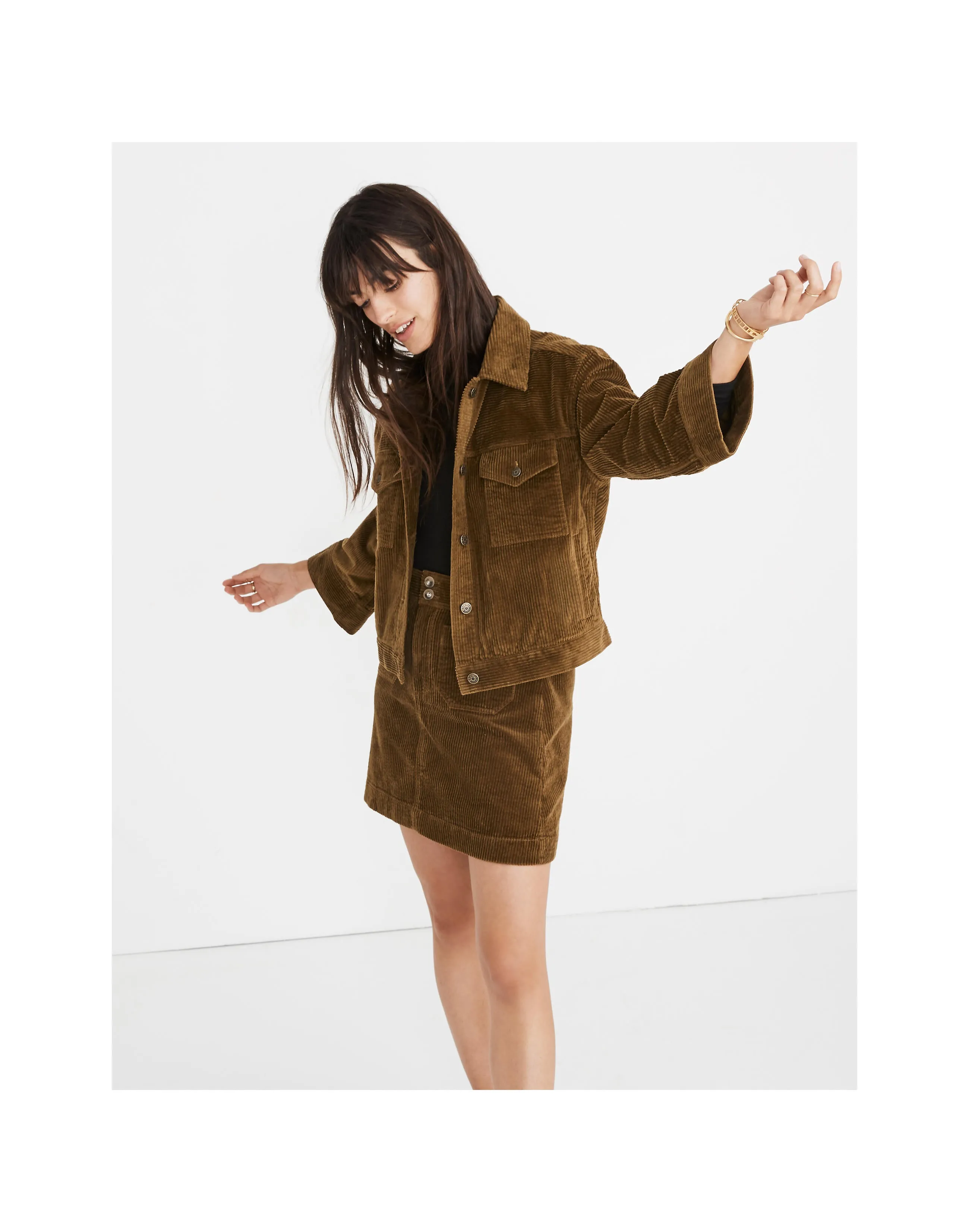 Madewell Corduroy Brown Autumnal Pocket Front A-Line Mini Skirt