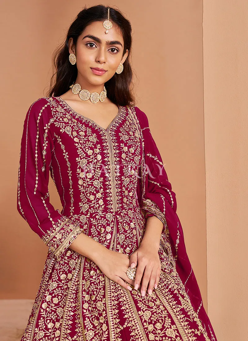 Magenta Pink Embroidery Anarkali Suit