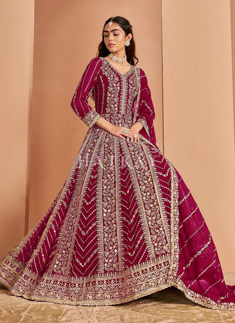 Magenta Pink Embroidery Anarkali Suit