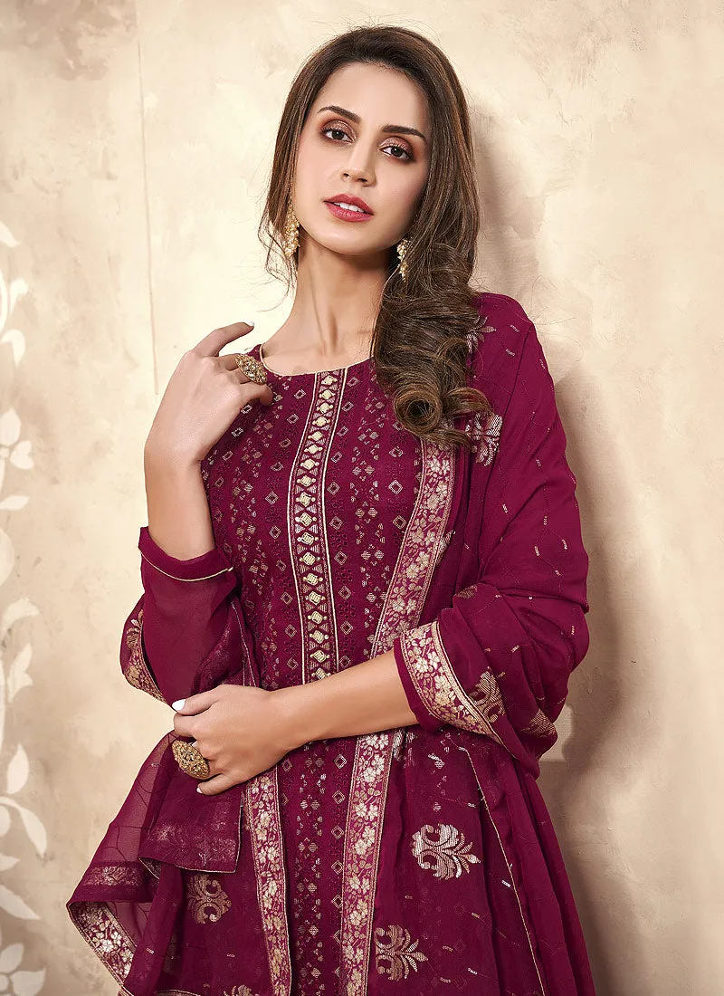 Magenta Sequence Embroidered Pakistani Pant Suit