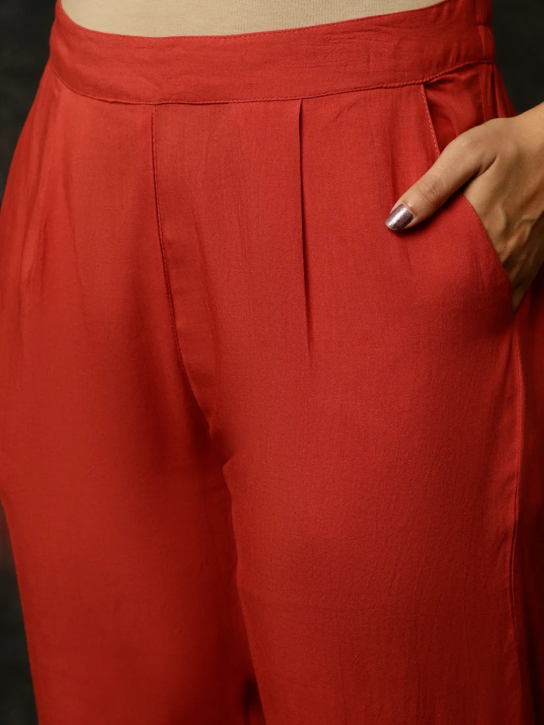 Maroon Bead Work Silk Straight Kurta With Pants And Dupatta