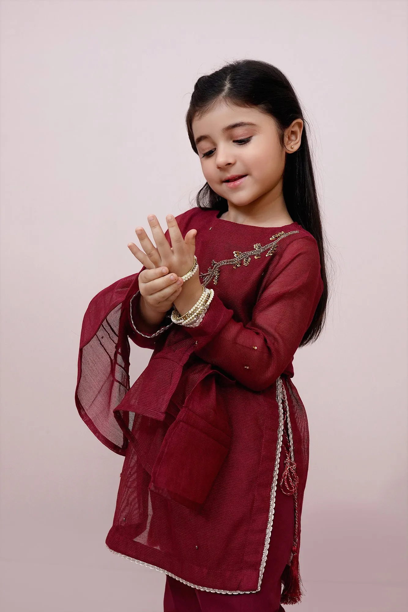 Maroon Embroidered Chiffon