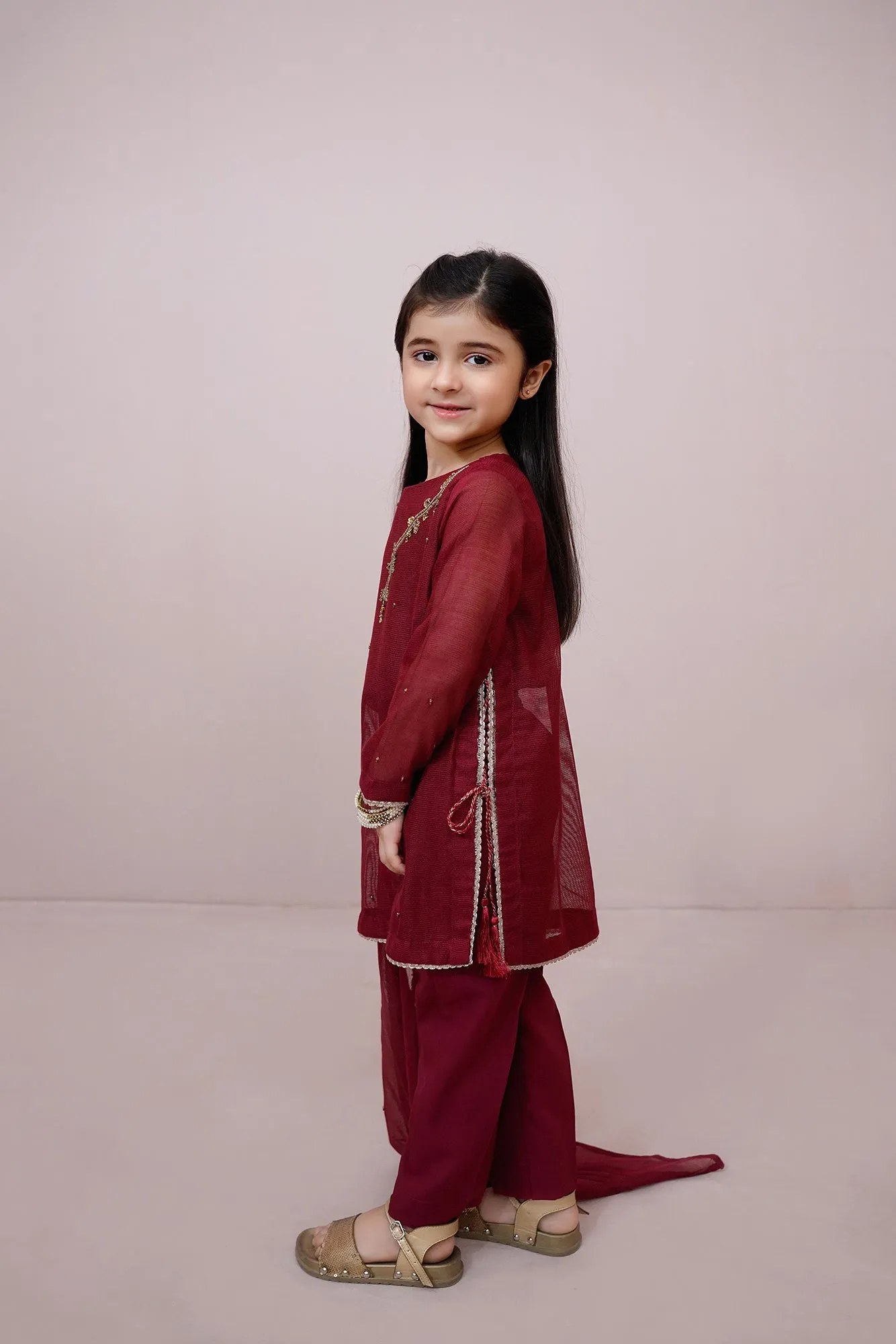 Maroon Embroidered Chiffon
