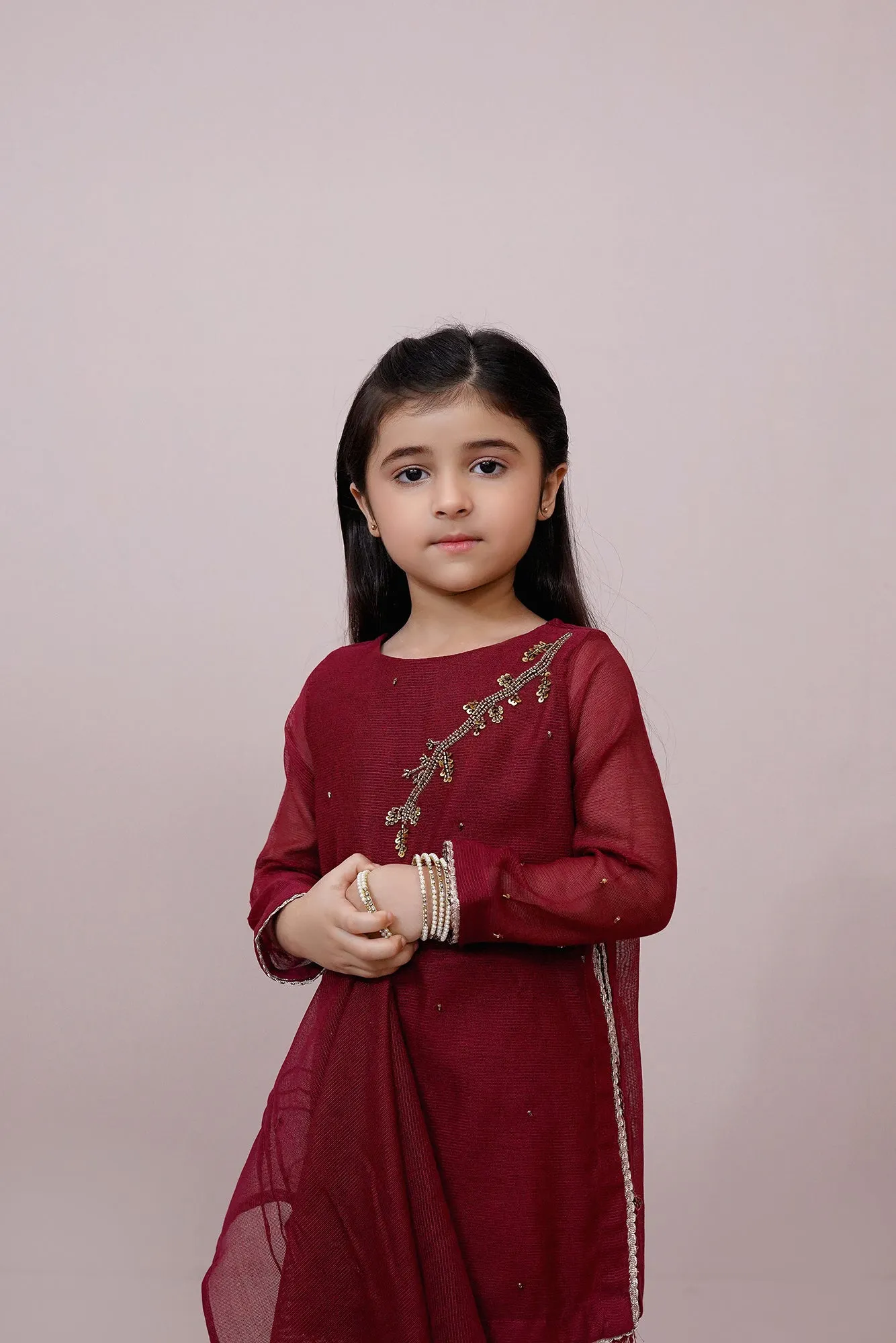 Maroon Embroidered Chiffon