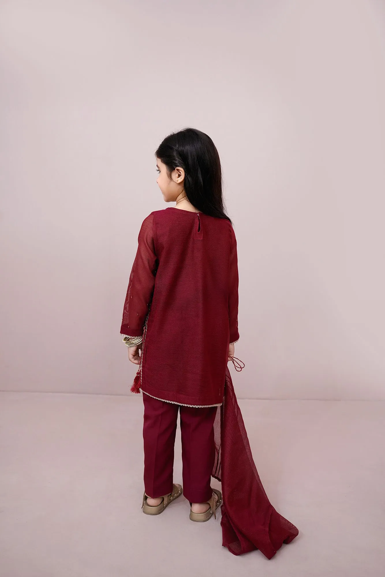Maroon Embroidered Chiffon