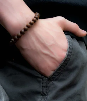 Men's Dark Wood Bead Corded Bracelet