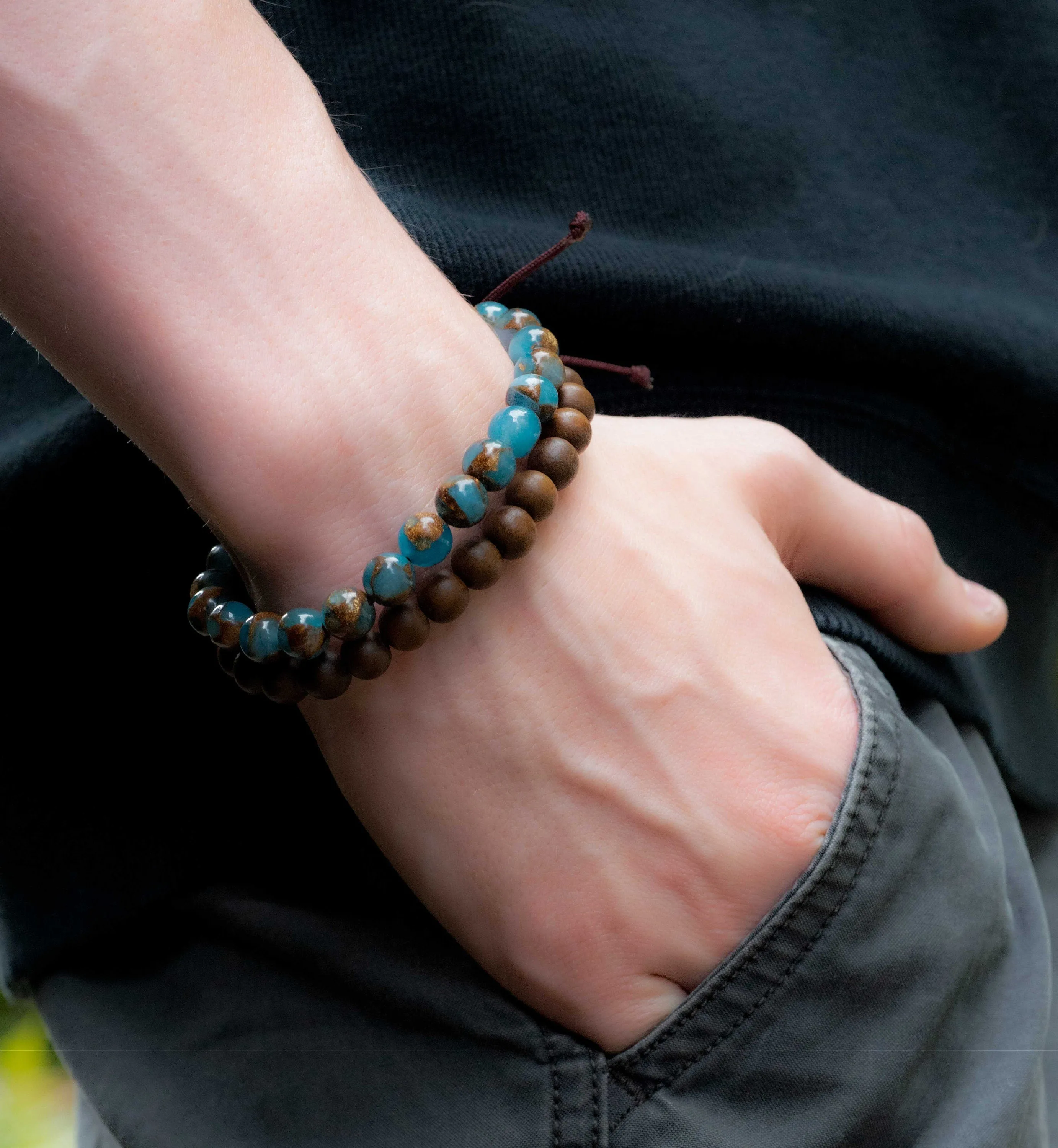 Men's Dark Wood Bead Corded Bracelet