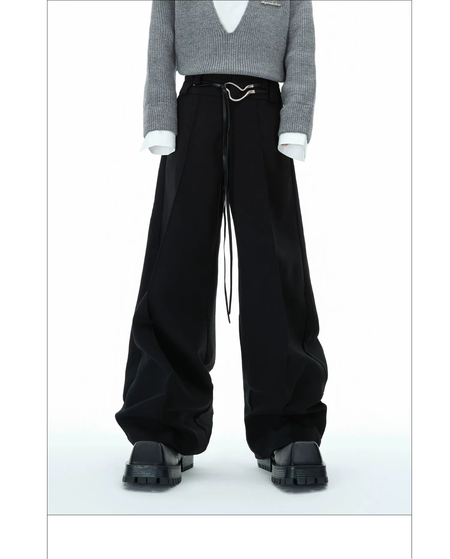 Metal Buckle Design Straight-leg Pants