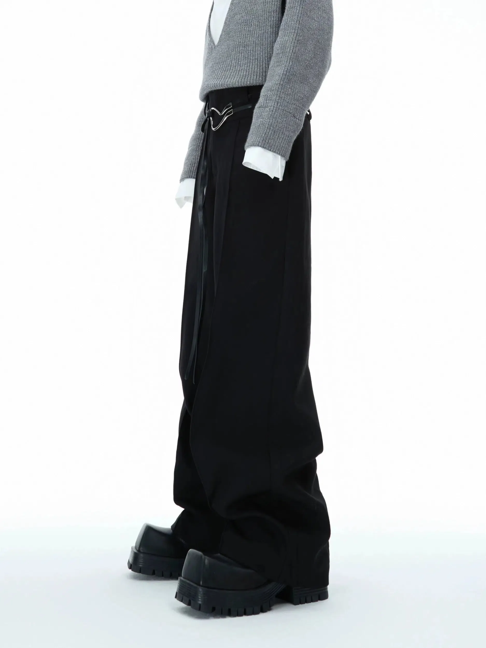 Metal Buckle Design Straight-leg Pants