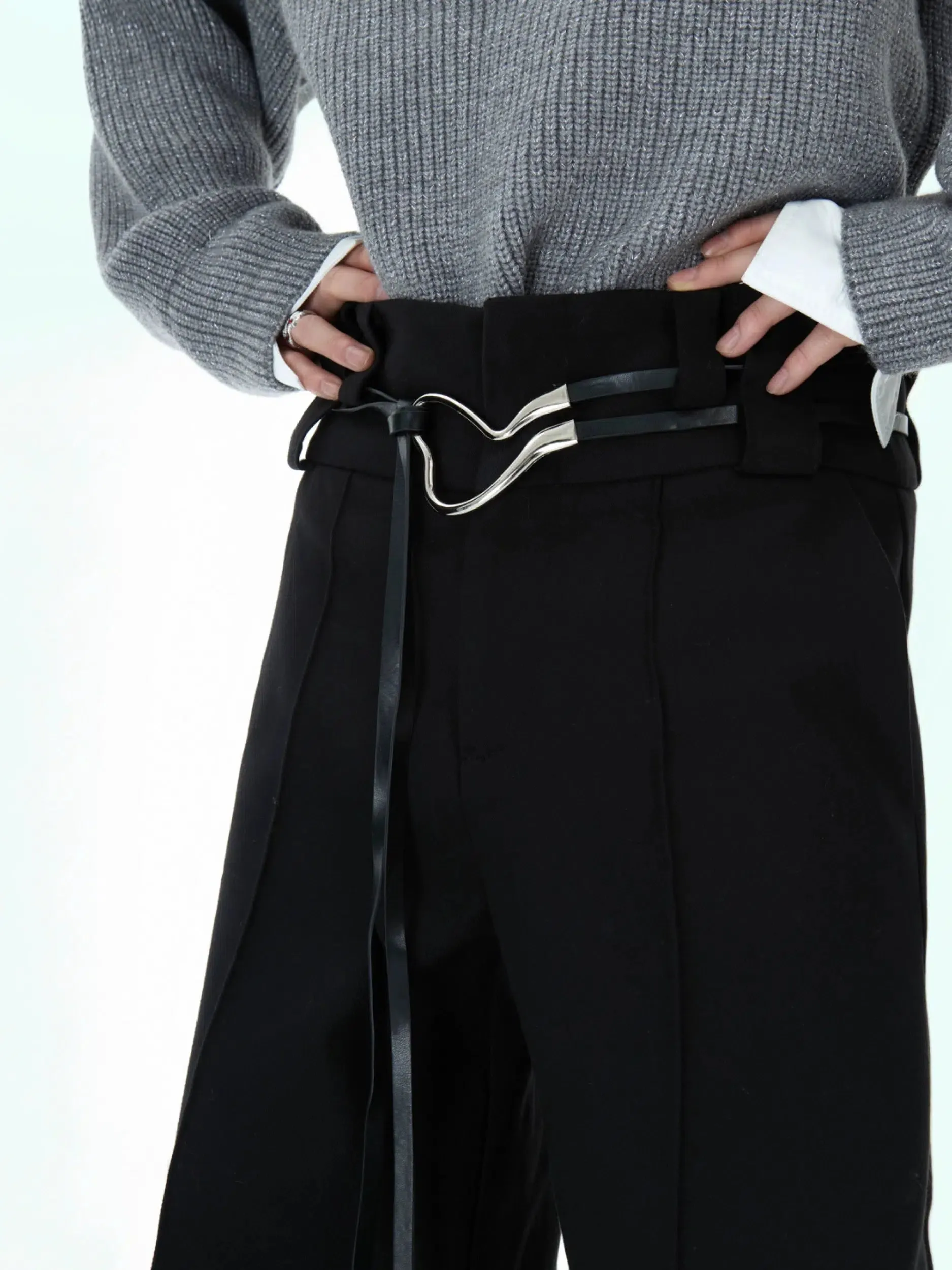 Metal Buckle Design Straight-leg Pants