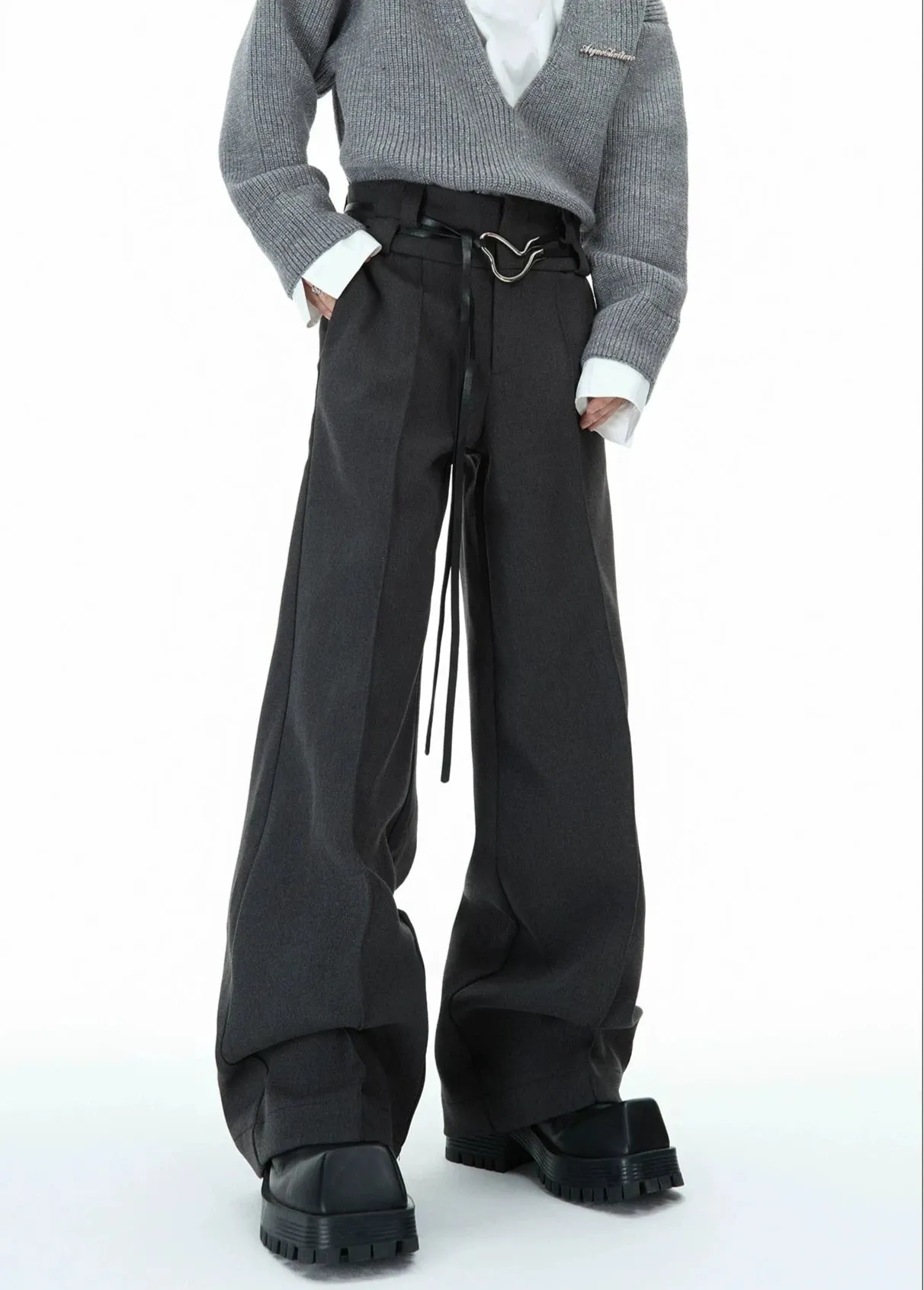 Metal Buckle Design Straight-leg Pants