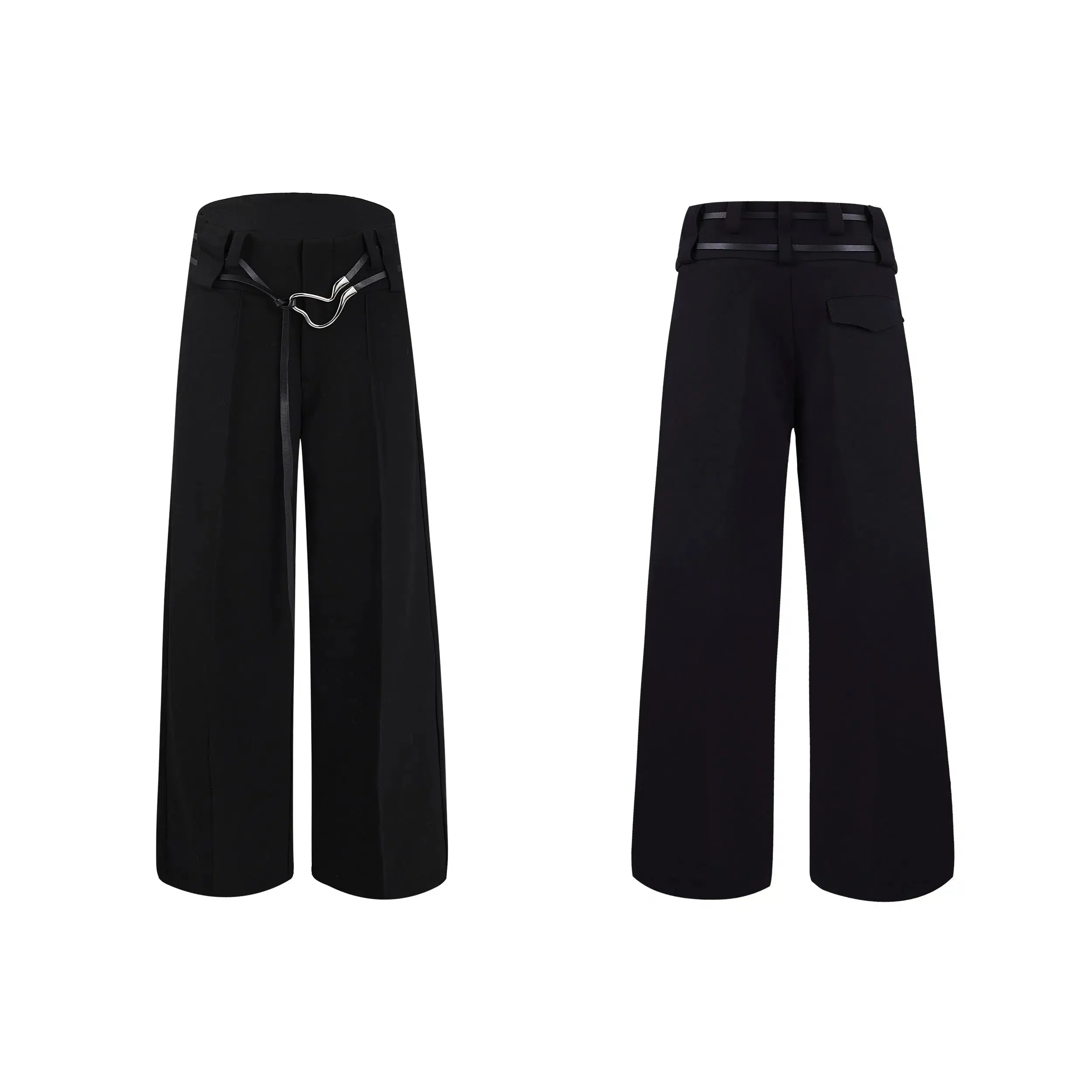 Metal Buckle Design Straight-leg Pants