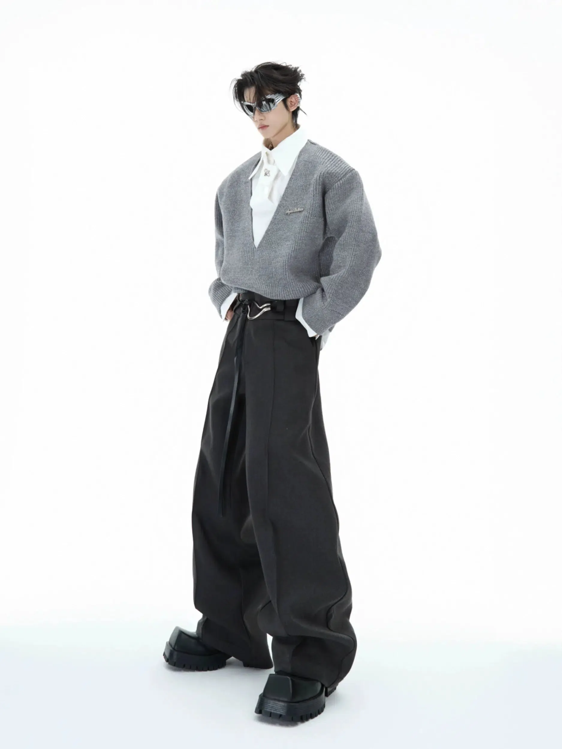 Metal Buckle Design Straight-leg Pants